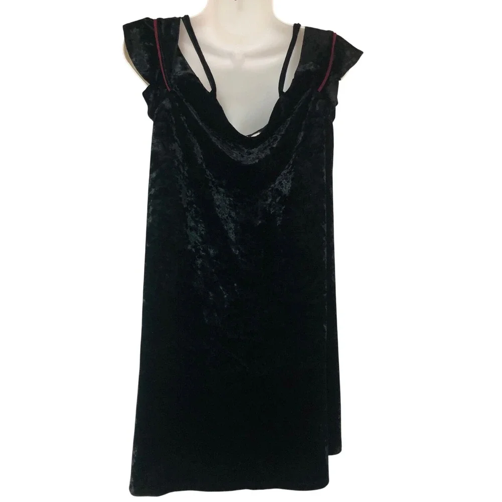 THML Velvet Mini Dress Floral Embroider Cold Shoulder Womens MP Fairy Whimsigoth
